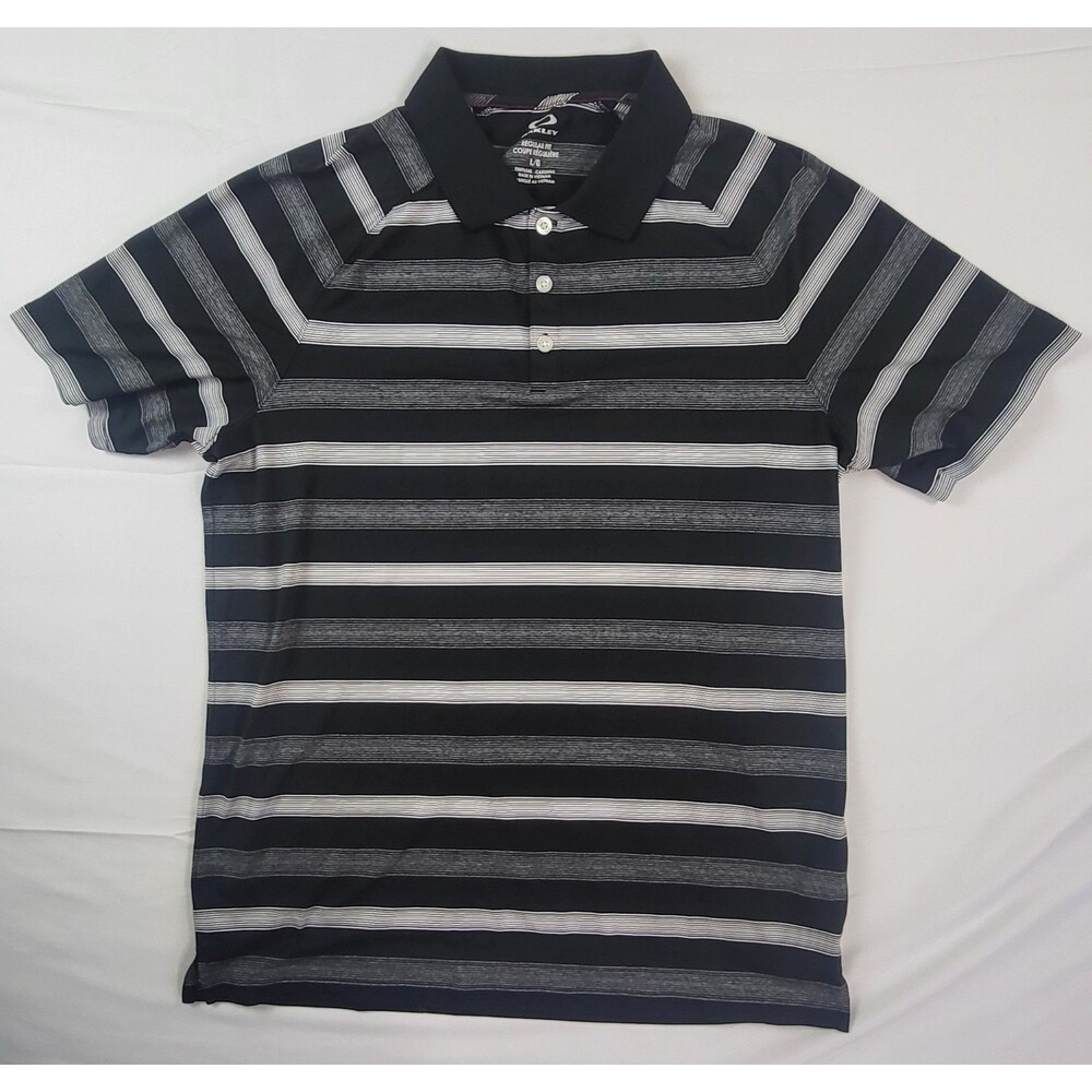 Oakley OHydrolix Golf Polo Shirt Mens Large Black Striped Short Sleeve Reg Fit